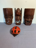 Assorted wooden masks, wicker baskets, and lacquered container - thumbnail 1 of 7
