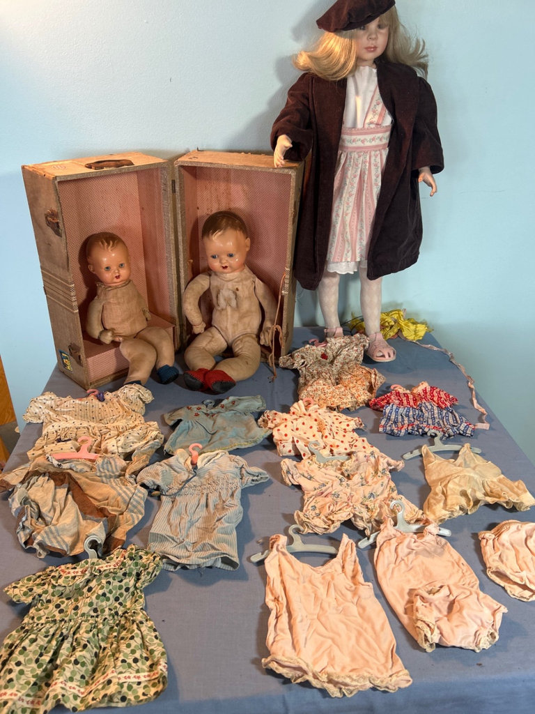 3 Vintage dolls with clothing and storage boxes - image 1 of 10