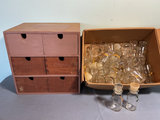 Small wooden 6-drawer organizer and glass spice jars. - thumbnail 1 of 3