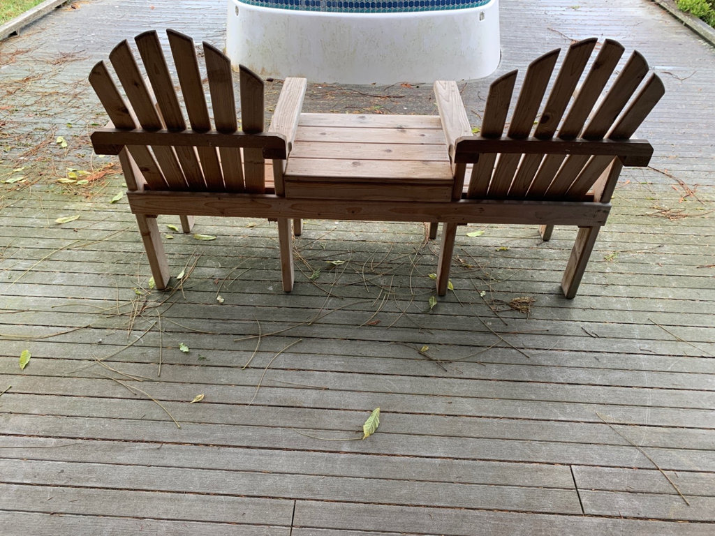 Outdoor wooden Adirondack chairs and matching bench - image 3 of 3