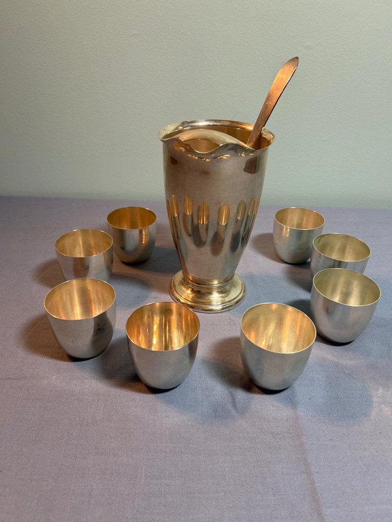 Sterling Pitcher and 8 cups, long spoon - image 1 of 5