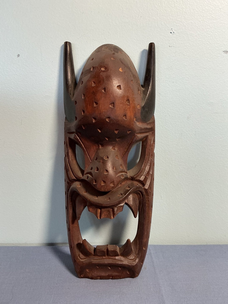 Assorted wooden masks, wicker baskets, and lacquered container - image 6 of 7