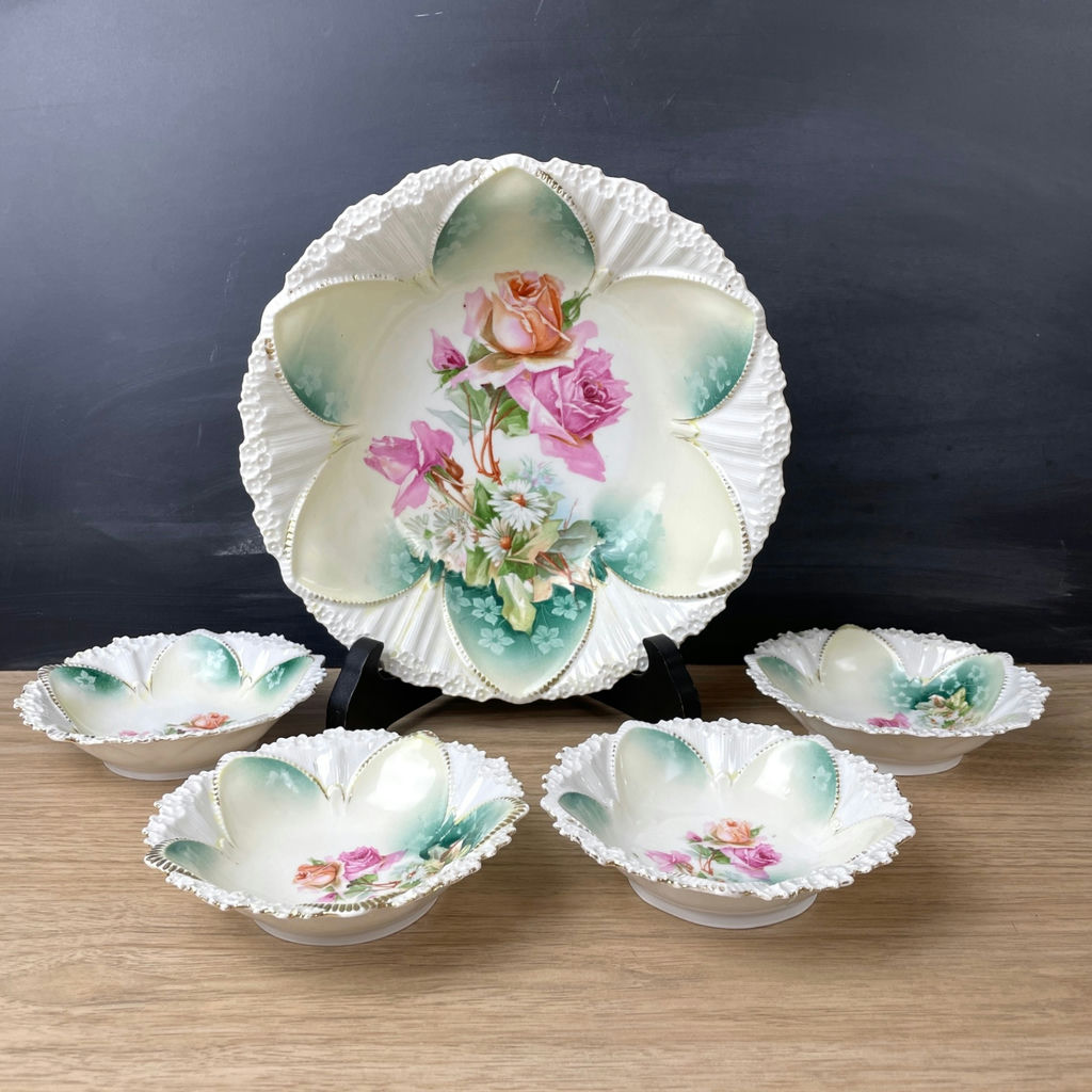 Antique R.S. Prussia Roses and Daisies Berry Bowl Set - image 1 of 10