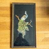 Vintage Framed Hand-Embroidered Peacock Folk Art - thumbnail 1 of 9