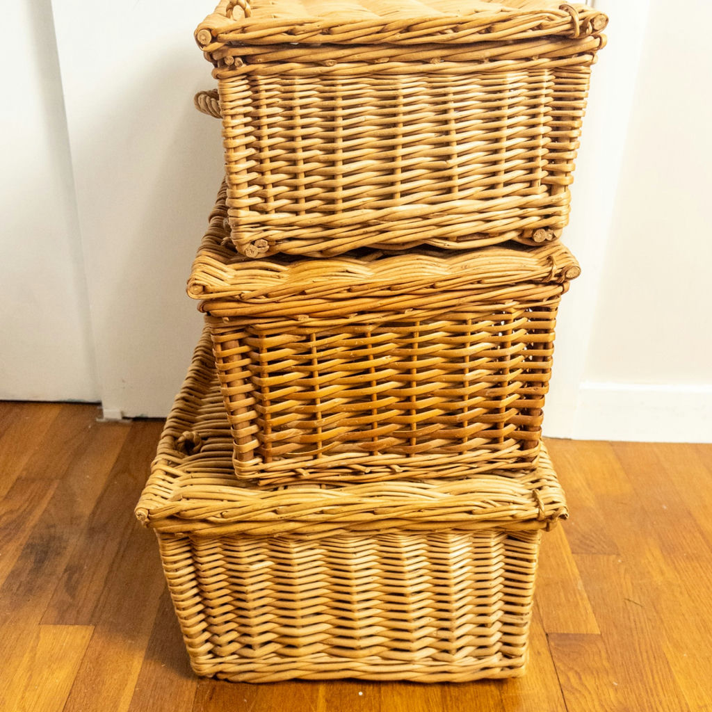 Vintage Wicker Lidded Hampers Stack, Set of 3 - image 4 of 14
