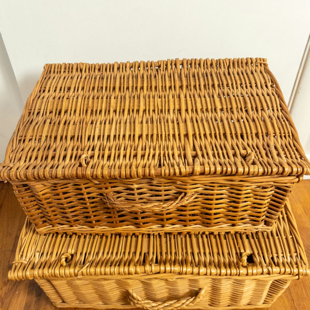 Vintage Wicker Lidded Hampers Stack, Set of 3 - image 5 of 14