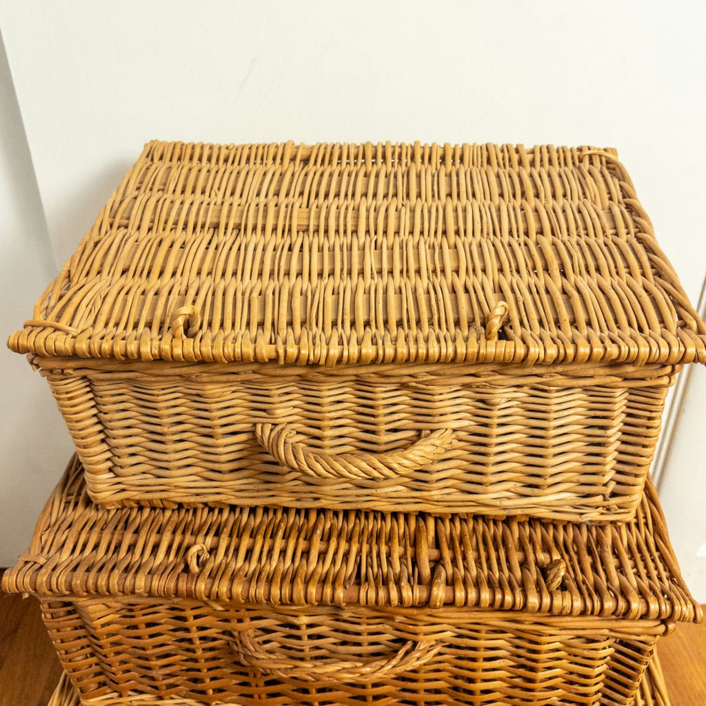 Vintage Wicker Lidded Hampers Stack, Set of 3 - image 8 of 14