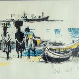 Moshe Gat "The Fishermen" Color Lithograph - thumbnail 2 of 9