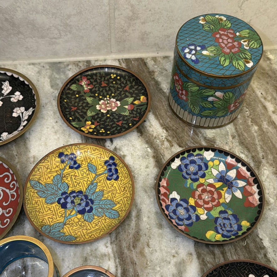 Collection of Cloisonné Bowls, Plates, Cups, and Decorative Containers - image 6 of 9