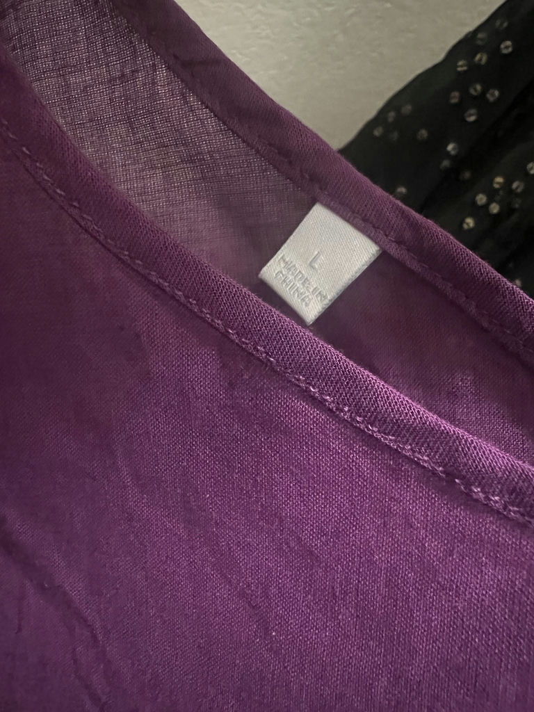 Johnny Was White Embroidered Blouse, Purple Camisole, and Eileen Fisher Black Beaded Top - image 4 of 11
