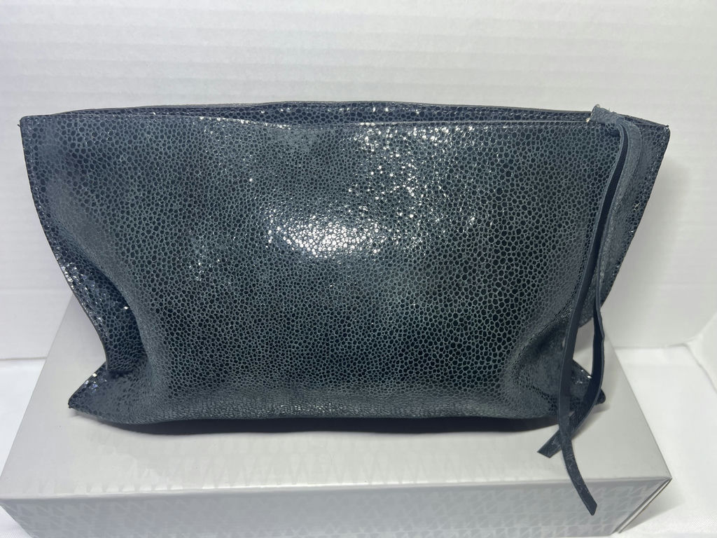 Eileen Fisher Blue Textured Leather Clutch Bag - image 4 of 4