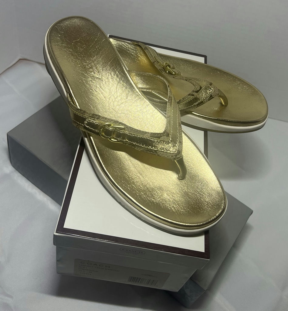 Coach Lyndsey Gold Thong Sandals Size 10 - image 1 of 5