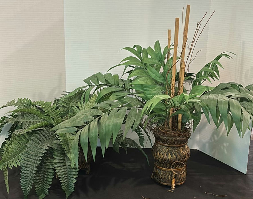 Artificial Plants in Woven Baskets and Wooden Display Stand - image 1 of 6