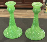 Green Glass Bowl and Pair of Candlesticks - thumbnail 3 of 4