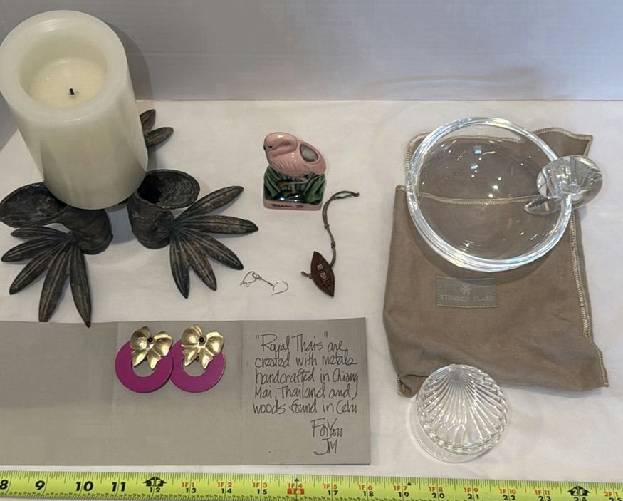 Steuben Glass Bowl and Covered Dish with Assorted Decor Items and Earrings - image 1 of 9