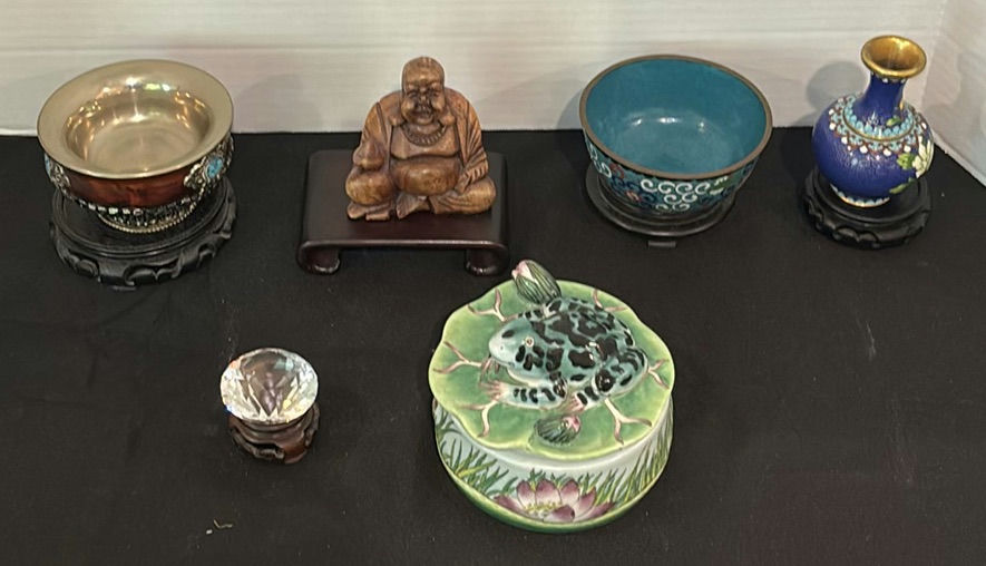 Decorative Bowls, Cloisonné Vase, Frog Trinket Box, and Buddha Figurine - image 1 of 5