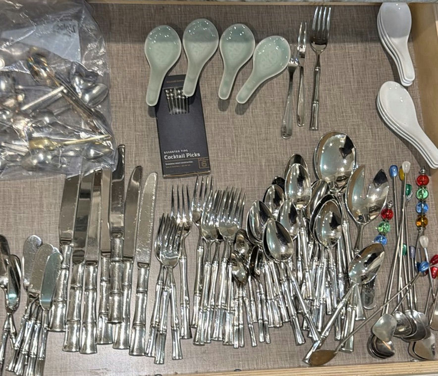 Assorted Flatware, Serving Utensils, Ceramic Asian Spoons, and Cocktail Picks - image 1 of 7