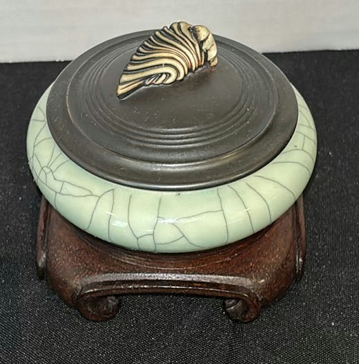 Set of Three Ceramic Lidded Containers with Wooden Bases - image 2 of 7