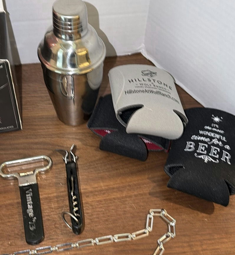 Barware Accessories Lot with Flasks, Wine Tumbler, Cocktail Shaker, and Bottle Openers - image 5 of 5
