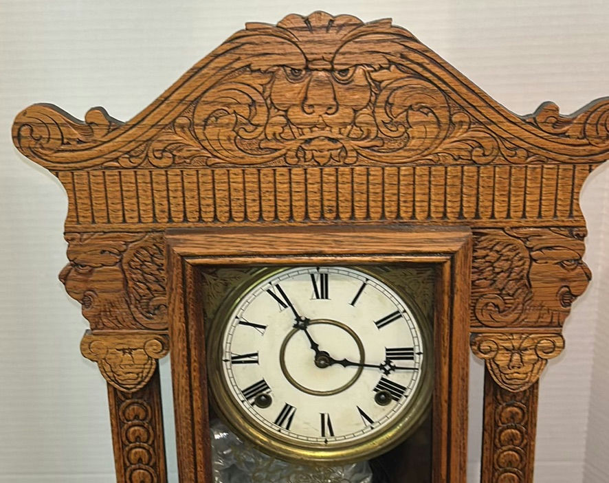 Antique Pressed Wooden Mantel Clock - image 2 of 10