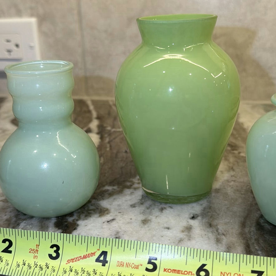 Set of Four Green Glass Mini Vases - image 5 of 8