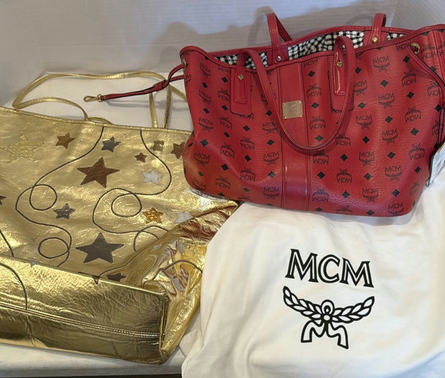 MCM Red Tote Bag and Carlos Falchi Gold Tote Bag - image 1 of 6