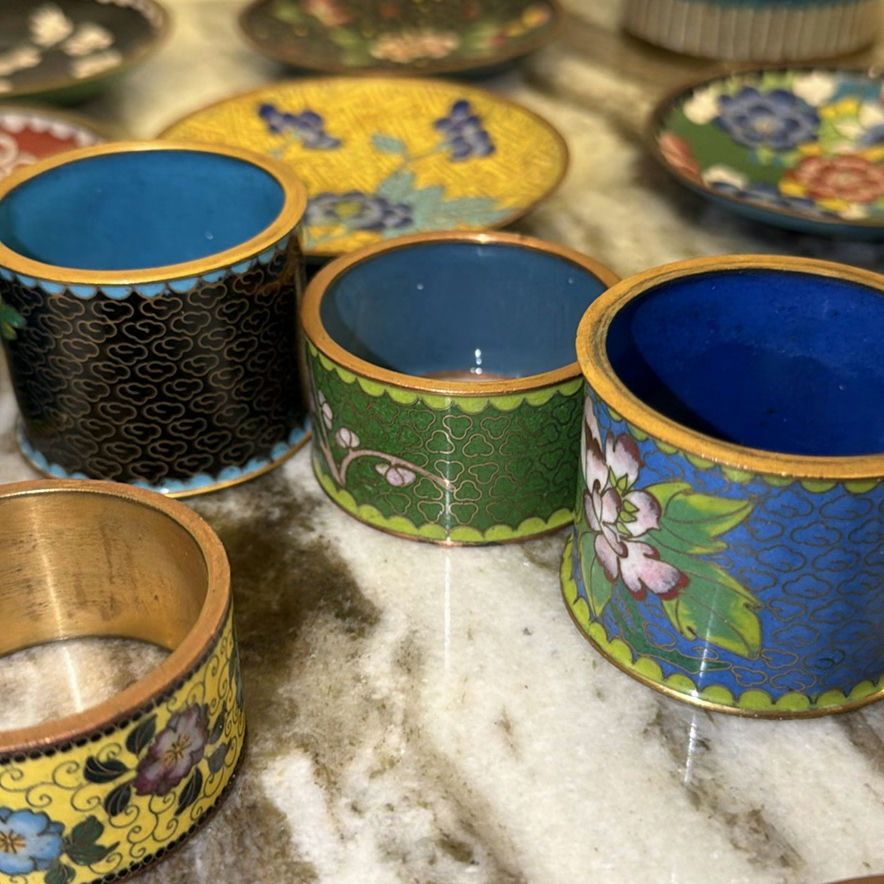 Collection of Cloisonné Bowls, Plates, Cups, and Decorative Containers - image 8 of 9