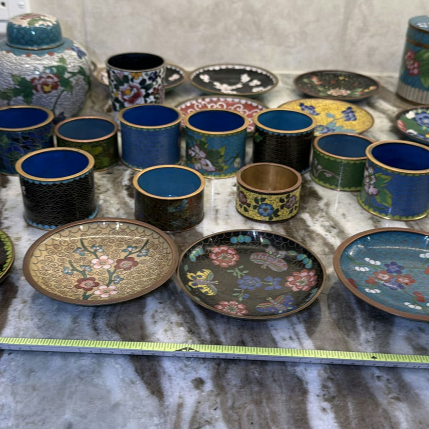 Collection of Cloisonné Bowls, Plates, Cups, and Decorative Containers - image 2 of 9