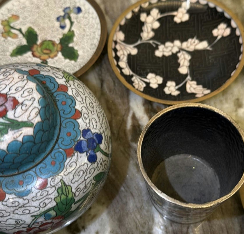 Collection of Cloisonné Bowls, Plates, Cups, and Decorative Containers - image 5 of 9