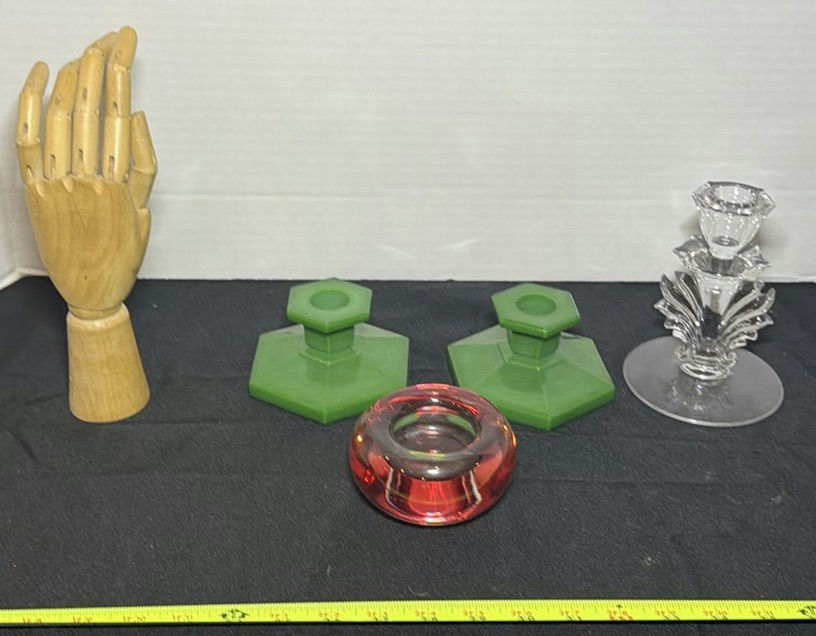 Wooden Hand Display, Candlesticks, and Glass Holder Assortment - image 2 of 6