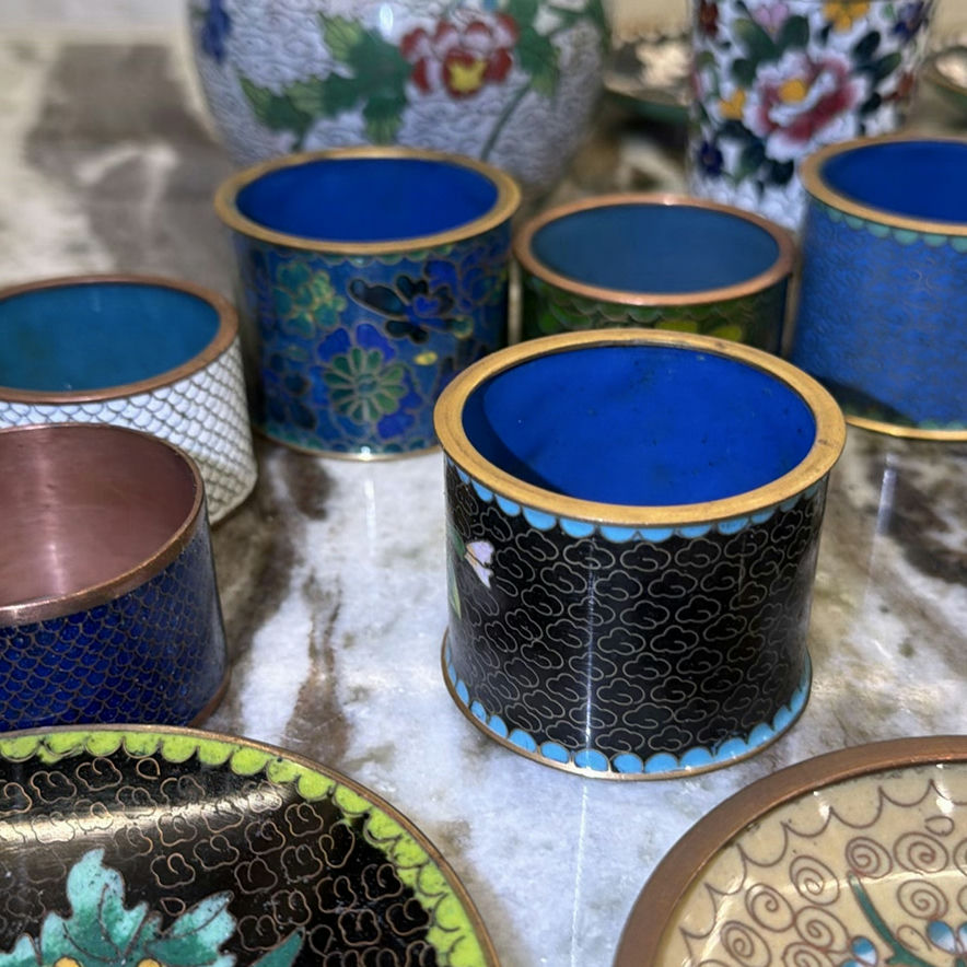 Collection of Cloisonné Bowls, Plates, Cups, and Decorative Containers - image 3 of 9