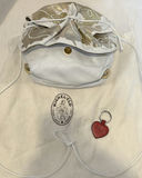 Carlos Falchi White and Gold Handbag with Red Heart Keychain - thumbnail 1 of 6