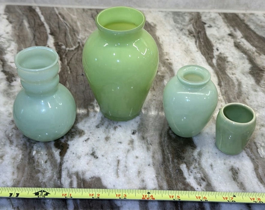 Set of Four Green Glass Mini Vases - image 1 of 8