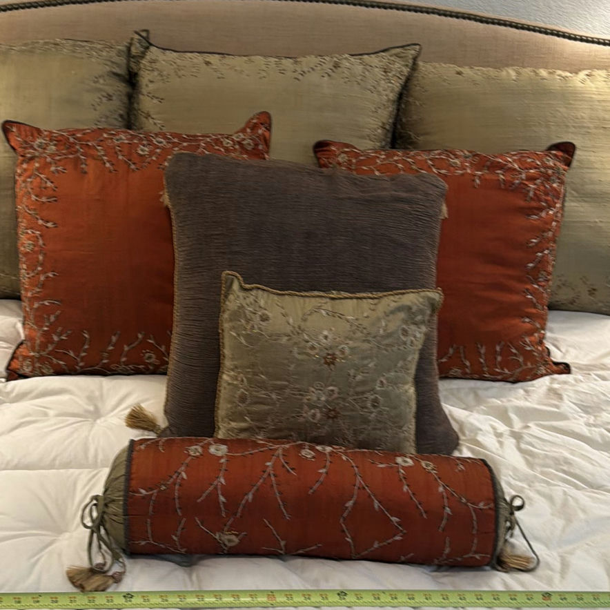 Decorative Silk Throw Pillow Set and Cal King Silk Bedspread - image 2 of 13
