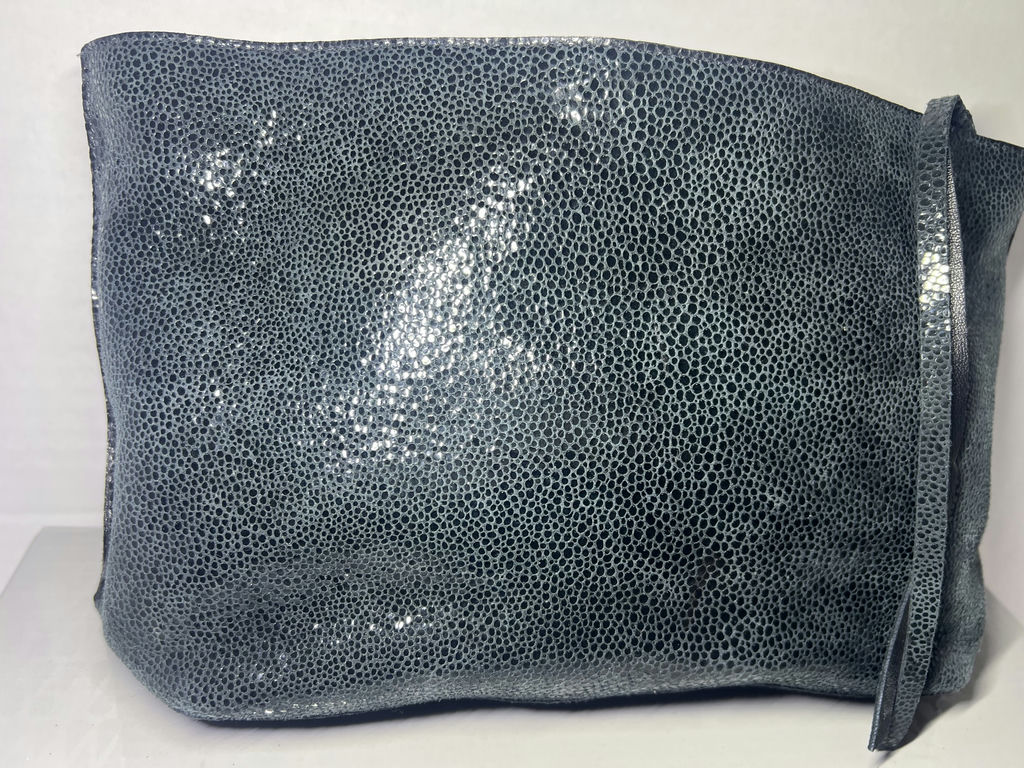 Eileen Fisher Blue Textured Leather Clutch Bag - image 2 of 4