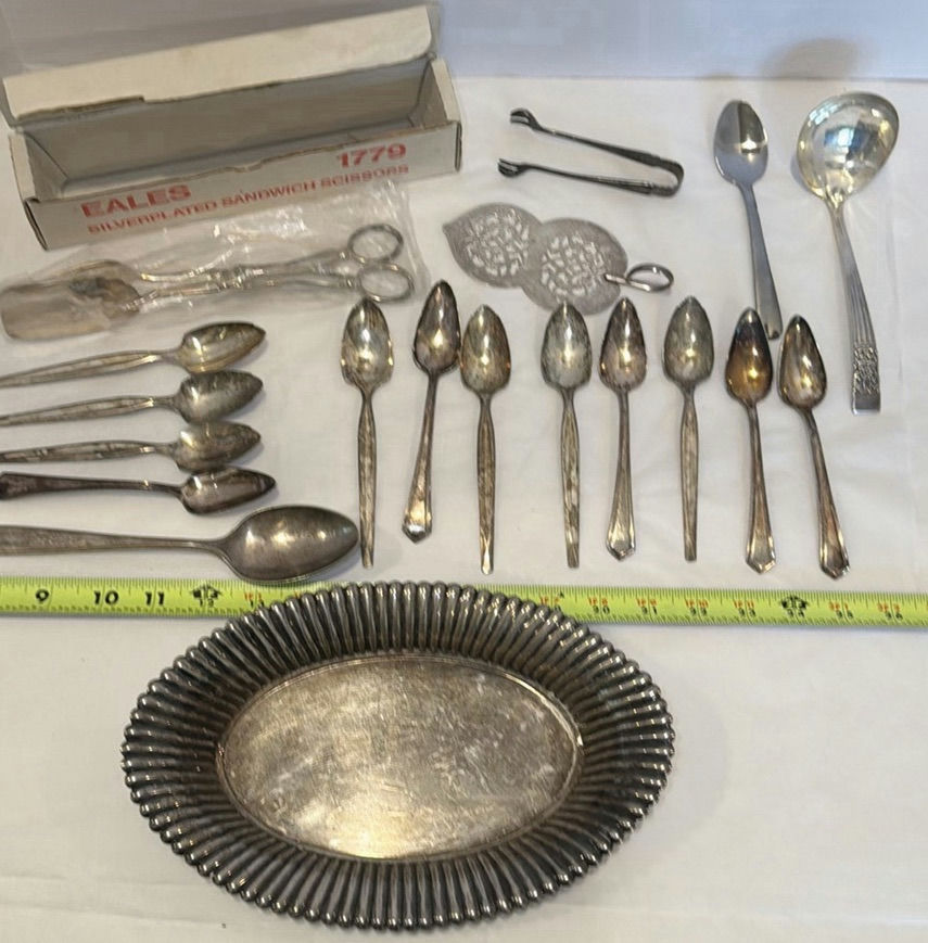 Assorted Silverplate Serving Utensils and Tray - image 1 of 8