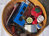 Sewing and Craft Supplies with Buttons, Wicker Basket, and Tote Bag - thumbnail 2 of 7