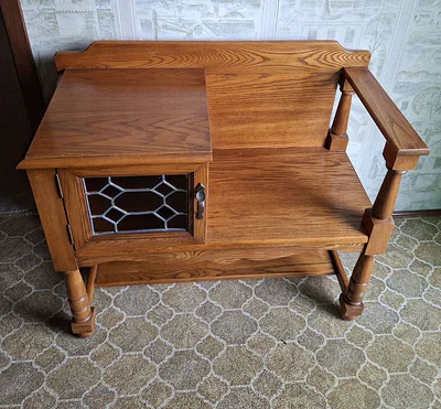 Wooden Telephone Bench with Cabinet - Image 1 of 3