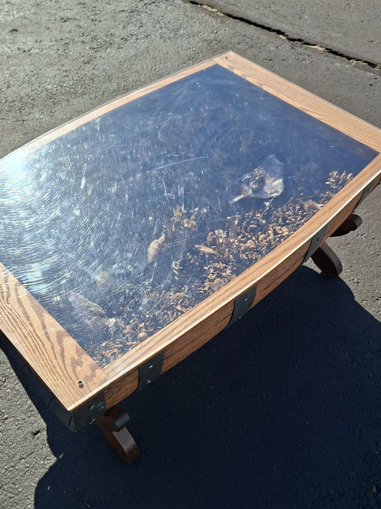 Unique Barrel Wood and Acrylic Display Coffee Table, Super Cool Piece! - image 4 of 6