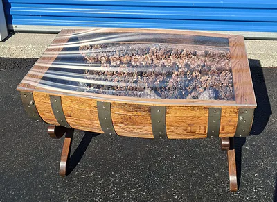 Unique Barrel Wood and Acrylic Display Coffee Table, Super Cool Piece! - Image 1 of 6