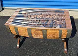 Unique Barrel Wood and Acrylic Display Coffee Table, Super Cool Piece! - thumbnail 1 of 6