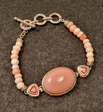 Pink Agate Bracelet w/ Red Stones .925 Sterling - thumbnail 1 of 3
