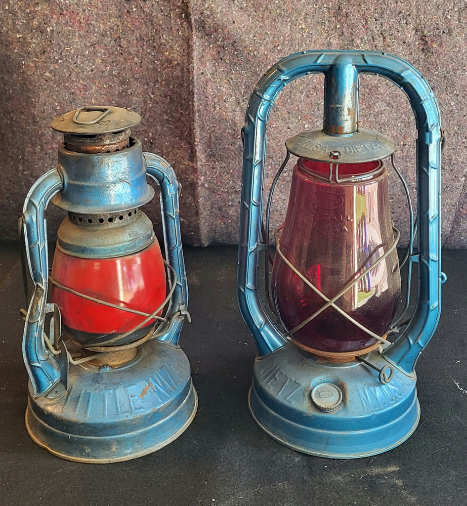 2 Vintage Blue w/Red Glass Lanterns - image 2 of 6
