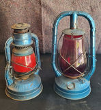 2 Vintage Blue w/Red Glass Lanterns - thumbnail 2 of 6