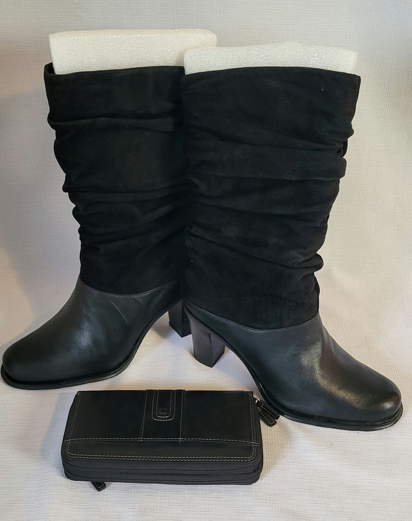 New Suede High Healed Boots & New Leather Wallet (#3) - image 1 of 8