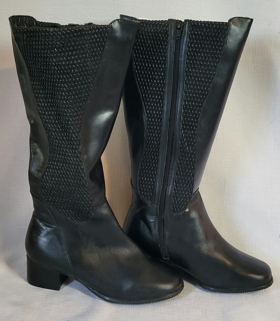 New Women's Tall Leather Black Boots 8w (#4) - image 1 of 5