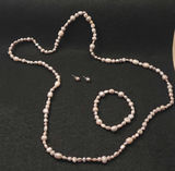 Fresh Water Pearl Necklace w/ Matching Bracelet & Earrings (Grey) - thumbnail 2 of 2