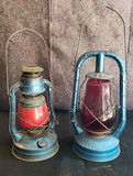 2 Vintage Blue w/Red Glass Lanterns - thumbnail 1 of 6