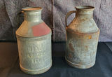 Lot of 2 Antique Metal Dairy Cans - thumbnail 1 of 5