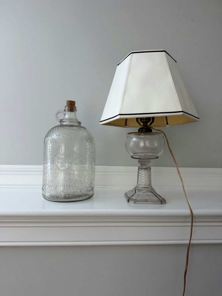 Pressed glass bottle pressed glass table lamp with shade - image 1 of 2